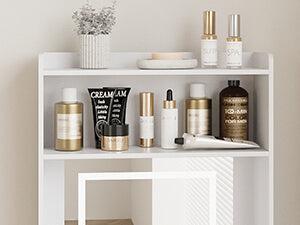 Small Vanity Desk Set with 3 Adjustable Lighted Mirror and Storage Chair IF018,  MDF panels