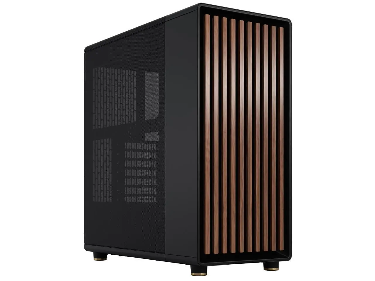 North Black Walnut Mesh Steel Mid-Tower PC Case - Charcoal Black, Steel Frame, ATX/Micro ATX Support, 7 Slots, Cooling Support, 3 USB Ports, Front Audio In & 1 Audio Out Port, 18.5" x 8.5" x 17.6", 21.01 lbs, Stylish Desktop Case
