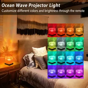 【RGB 16 Color Gradient Water Wave Projection Light with Remote Control】Rotating Water Wave Effect Night Light, USB Charging - Suitable for Office, Bar, and Restaurant Game Room Bedroom Party Atmospheres Light