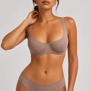 Unlined Balconette Bra, No Padding Double Layer Cup, Soft Stretchy Everyday Bra with Adjustable Straps, Invisible Under Low Cut Tops