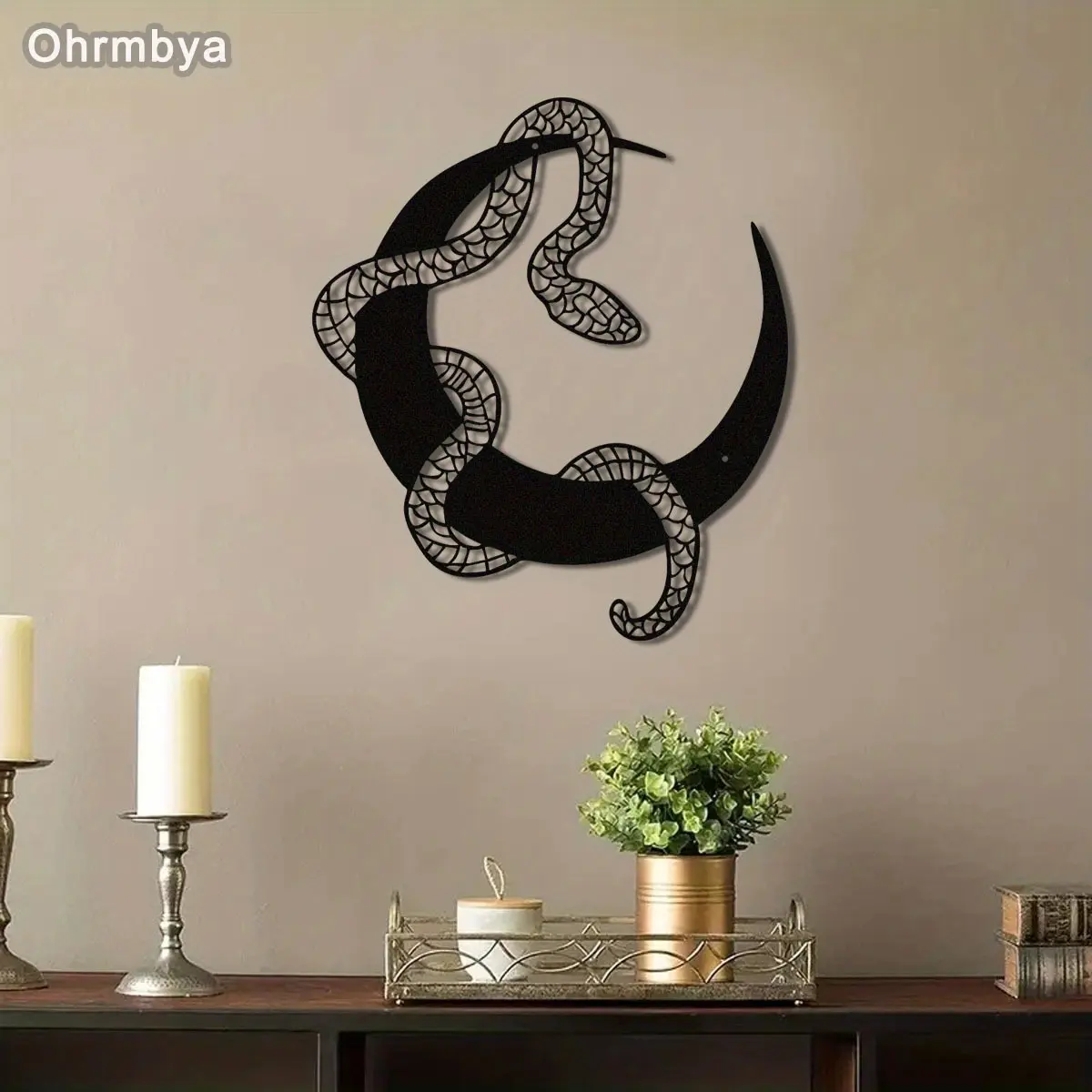 Metal Wall Art Snake & Moon Design, Bohemian Home Decor Artwork, Perfect for Bedside or Living Room, Indoor Outdoor Use, Ideal for Holidays, Wall Decoration