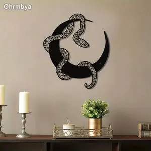 Metal Wall Art Snake & Moon Design, Bohemian Home Decor Artwork, Perfect for Bedside or Living Room, Indoor Outdoor Use, Ideal for Holidays