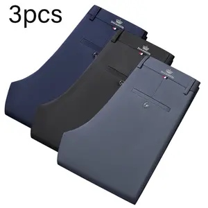 Men's Plain Loose Straight-Leg Elastic-Waist Anti-Wrinkle Comfortable Business Suit Pants (Black, Navy Blue, Gray) for Business & Casual Menswear Occasions All Seasons Trousers