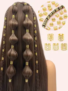 50pcs Hollow 5-Forms Hair Rings, Adjustable Openwork Hair Cuffs, Elegant Boho Hair Jewelry for Women's Dreadlocks, Stylish Accessory Set