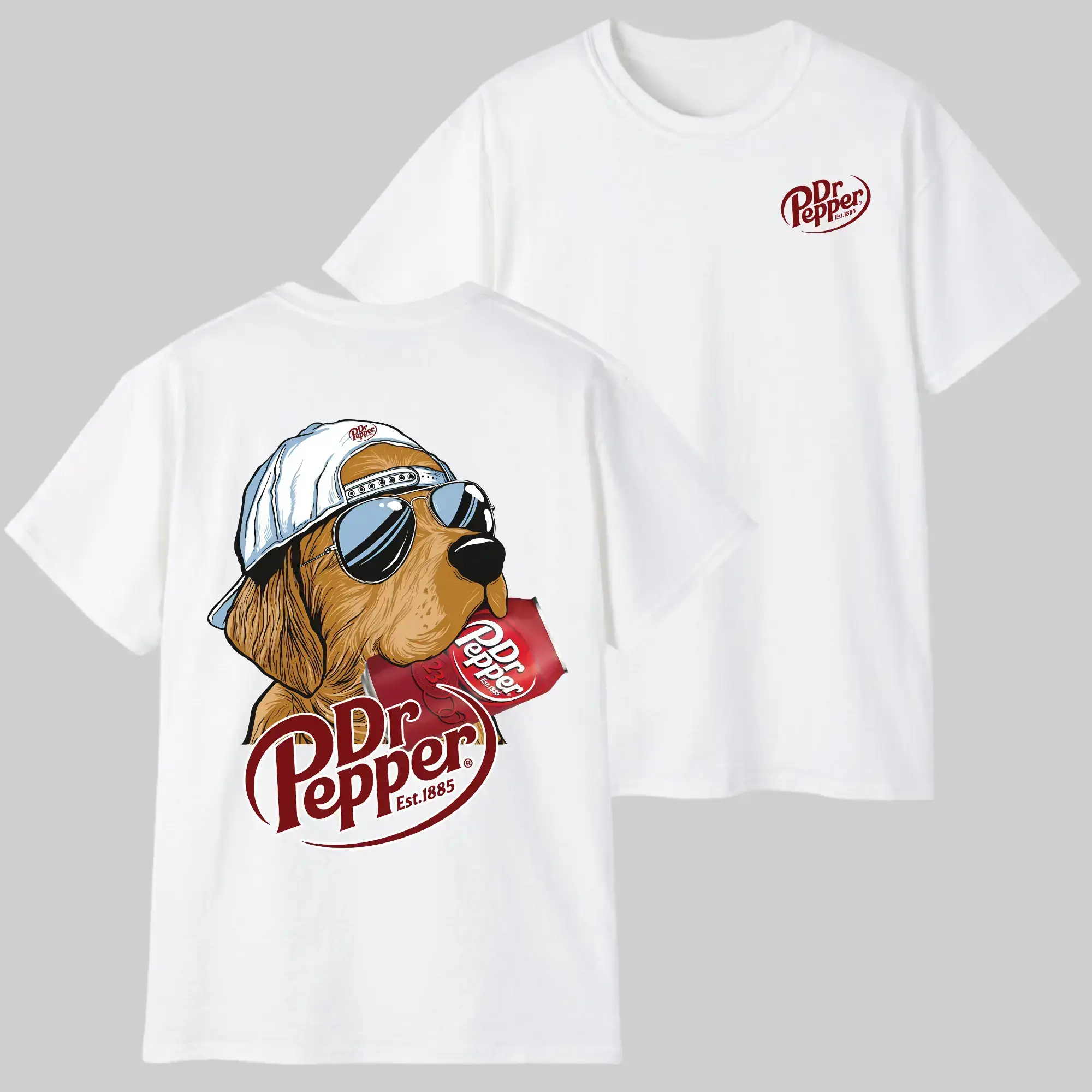 Funny Dr Pepper Dog Graphic Tee - Golden Retriever Soda Shirt - Vintage Cool Dog with Sunglasses Apparel Graphic Tee, Shortsleeve, basic tops, Fabric Cotton, Women's Top, Menswear Top, Gifs, Streetwear hanes slim fit