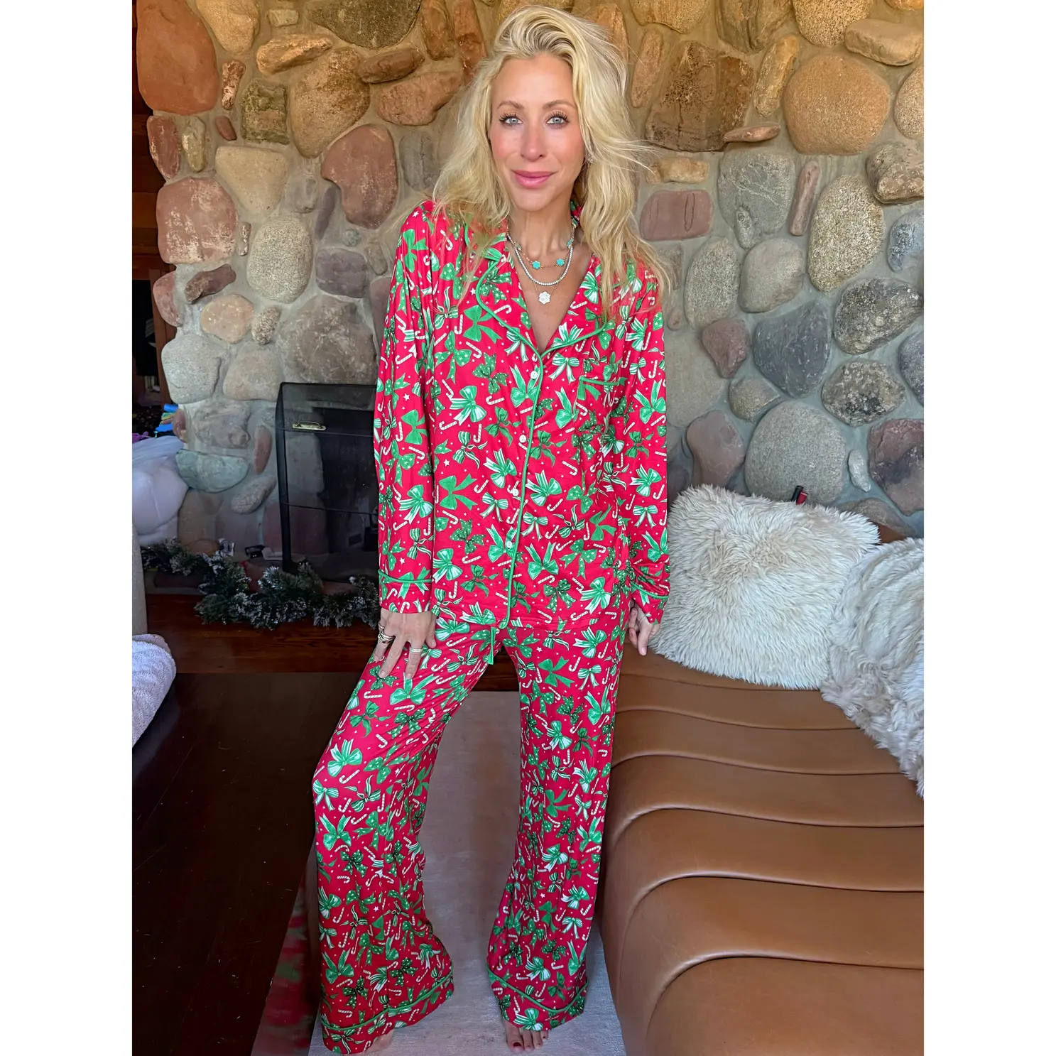 Christmas Bow Wide Leg Pajama Set