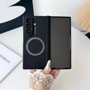 Skin-Friendly Magnetic Phone Case for Samsung Galaxy Z Fold7/6/5, Includes Tempered Glass, Wireless Charging Support, Hinge Protector Cover