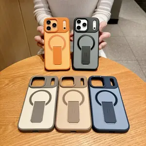 Invisible Folding Bracket iPhone Case, Solid Color Matte Shockproof Phone Cover, Trendy Minimalist Aesthetic, Anti-Scratch Anti-Drop Slim Protective Case for iPhone 17 16 15 14 13 12 Max Plus Pro