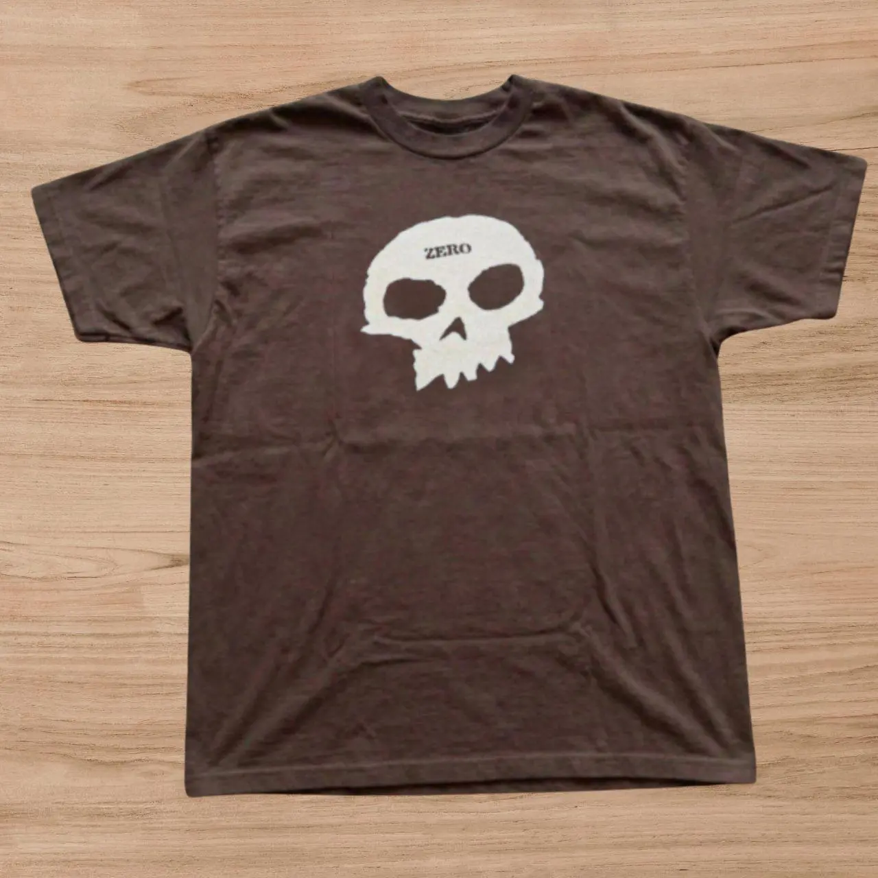 Zero Skateboards Skull Logo Graphic T-Shirt - Vintage Faded Brown Graphic Tee, Y2K Skate Culture Streetwear Unisex Top