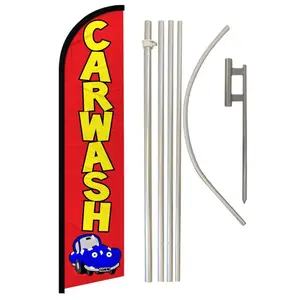 Car Wash (Red) Windless Banner Flag & Pole Kit