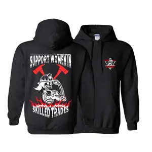 FIREFIGHTER- SUPPORT WOMEN IN SKILLED TRADES HOODIE - DIRECT-TO-FILM - DTF - sweatshirt Sweatshirts Womenswear Pullover Long Sleeve Tops Casual Cotton Blue Piece