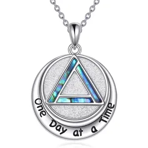 One Day At A Time Necklace Sterling Silver Abalone Pendant Jewelry Birthday Gifts for Women Men Mother's Day