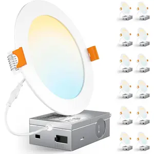 12 Pack 6 Inch LED Recessed Ceiling Light, 5CCT Selectable 2700K-5000K, Ultra-Thin Canless Wafer Downlight with Junction Box, Dimmable, 1050LM High Brightness, 12W, ETL & Energy Star & FCC