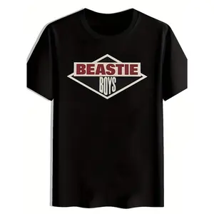 Men'S Vintage Rock Band Graphic T-Shirt - "Beastie" Retro Design, Black cotton Crew Neck Short Sleeve Tee, Summer Casual Wear for Music Fans, Beach, Travel & Holiday Gift, Beachwear Tee |   Bold Graphic Tee |   Comfortable Fit, Band T Shirt