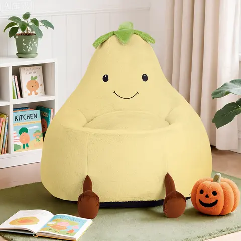 Bean Bag Chair Plush Faux Fur Soft Couch with Ergonomic Support Fun Eggplant Design OEKO-TEX Certified for Reading Nook Playroom Bedroom 8 Rainbow Colors 2 Sizes  - Beanbag