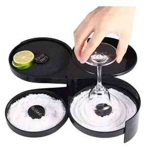 3-tier Bar Glass Rimmer for Margaritas and Cocktails, Bartender Tool with Salt and Spice Container, Cocktail Crafting, Essential Mixology Accessory