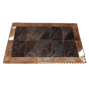 Rectangle Patchwork Area Rug - Cowhide, Bison Center 2'x3' - Brown and White