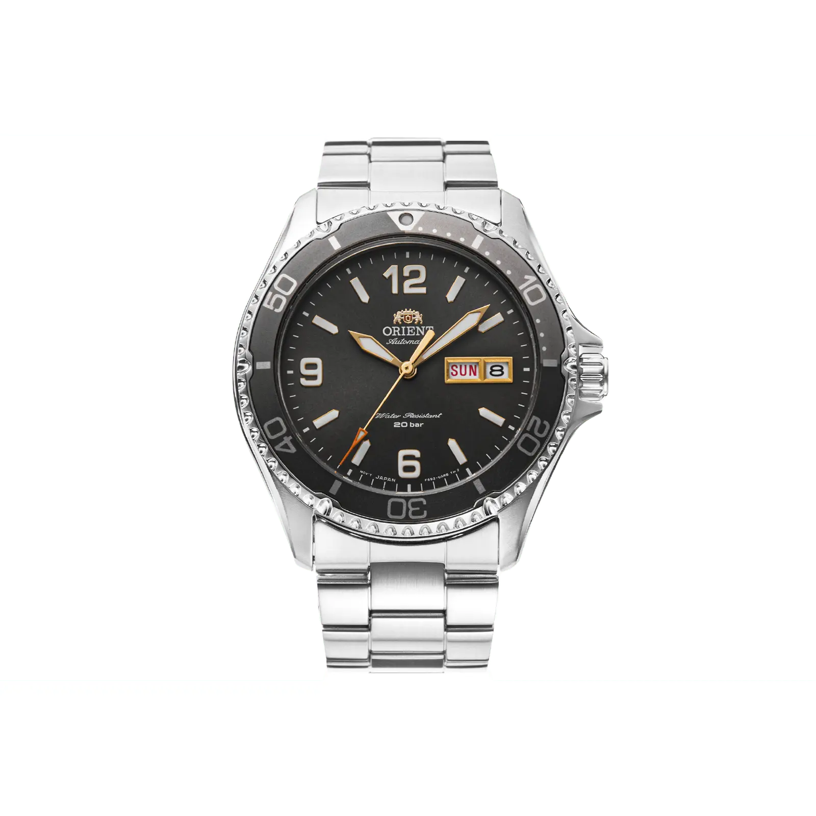 Orient RA-AA0819N30B Men's Automatic Diver Watch, Stainless Steel Analog with Gray Dial, Luminescent Markers, Unidirectional Bezel, 200m Water Resistance, Stainless Steel Watch, Sapphire Clarity, Double Locking Foldover Clasp, 100M - 200M
