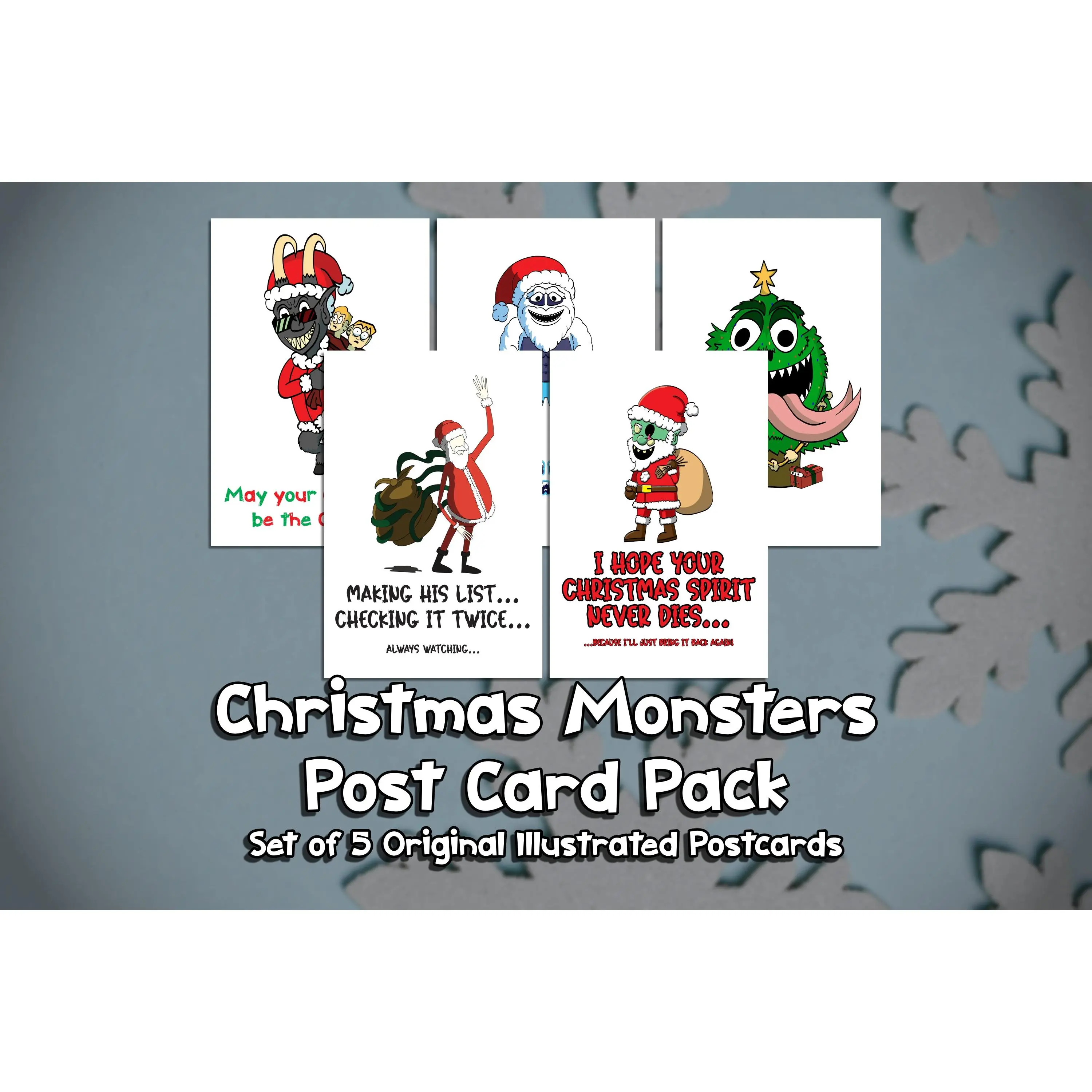 Taco Viking Studios Christmas Monster Post Card Pack – 5 Original Illustrations