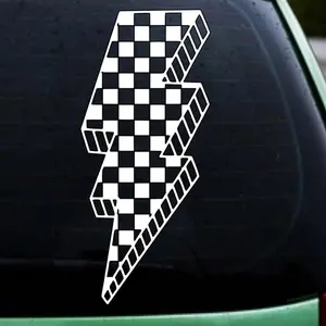Checkered Lightening Bolt Decal/Sticker Car Truck SUV Mirror Sticker, Mirror, Window Decorative Sticker, Vinyl Decal, Car Accessories Permanent Vinyl Cute