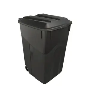 45 Gallon Wheeled Heavy Duty Plastic Garbage Can with Attached Lid Black for Outdoor Use Industrial Strength Waste Management