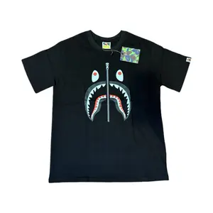 Ape Bape Black 100% Cotton T-Shirt with Iconic Shark Graphic Design Casual Man Menswear