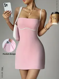 Athletic Style, Study to Sport, Essential Elastic Adjustable Thin Straps, Hidden Side Seam Pockets, Non-Sheer During Squats, Multi-Functional Pockets, Suitable for Yoga/Running, Campus Fashion Athletic Dress