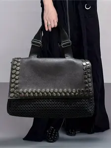Ladies' fashionable retro casual cool handbag, personalized Y2K spicy girl motorcycle bag, street style rivet spliced city bag, both sides can be used, suitable for work, commuting, dating, Casual Trendy Bag