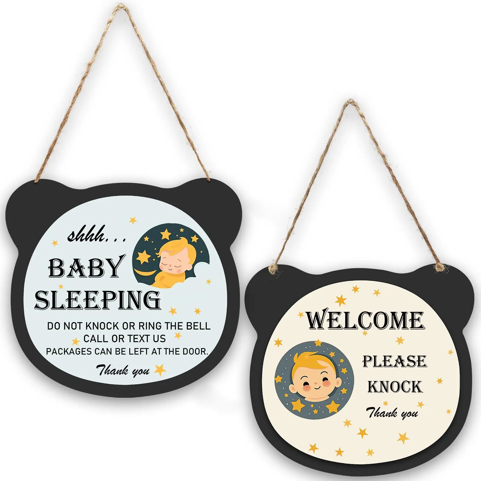 Wooden Baby Sleeping Sign Hanging Decor, 2 Counts/set Cute Baby Sleeping Sign, Hanging Decor for Nursery School & New Mom Gift, Wooden Home Sign, Home Decor Products, Home Decoration