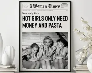 Poster Pasta Art Print, Newspaper Print, Girl Dorm Room Art, Girls Having Fun Print, Black and White Print, Bar Cart Art, Fashion Print