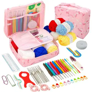 Beginner Crochet Set for Adults and Kids, Travel-Friendly Small Crochet Kit with Storage Bag, Essential Knitting Supplies, Crochet Items