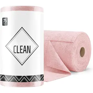 Microfiber Cleaning Cloths Set - 75 Pack Tear-Away 12"x12" Smooth Microfiber Towels, Reusable, Washable, Scratch-Free, Ultra-Absorbent Multi-Purpose Cloths for Home, Garage Cleaning Supplies (Pink)