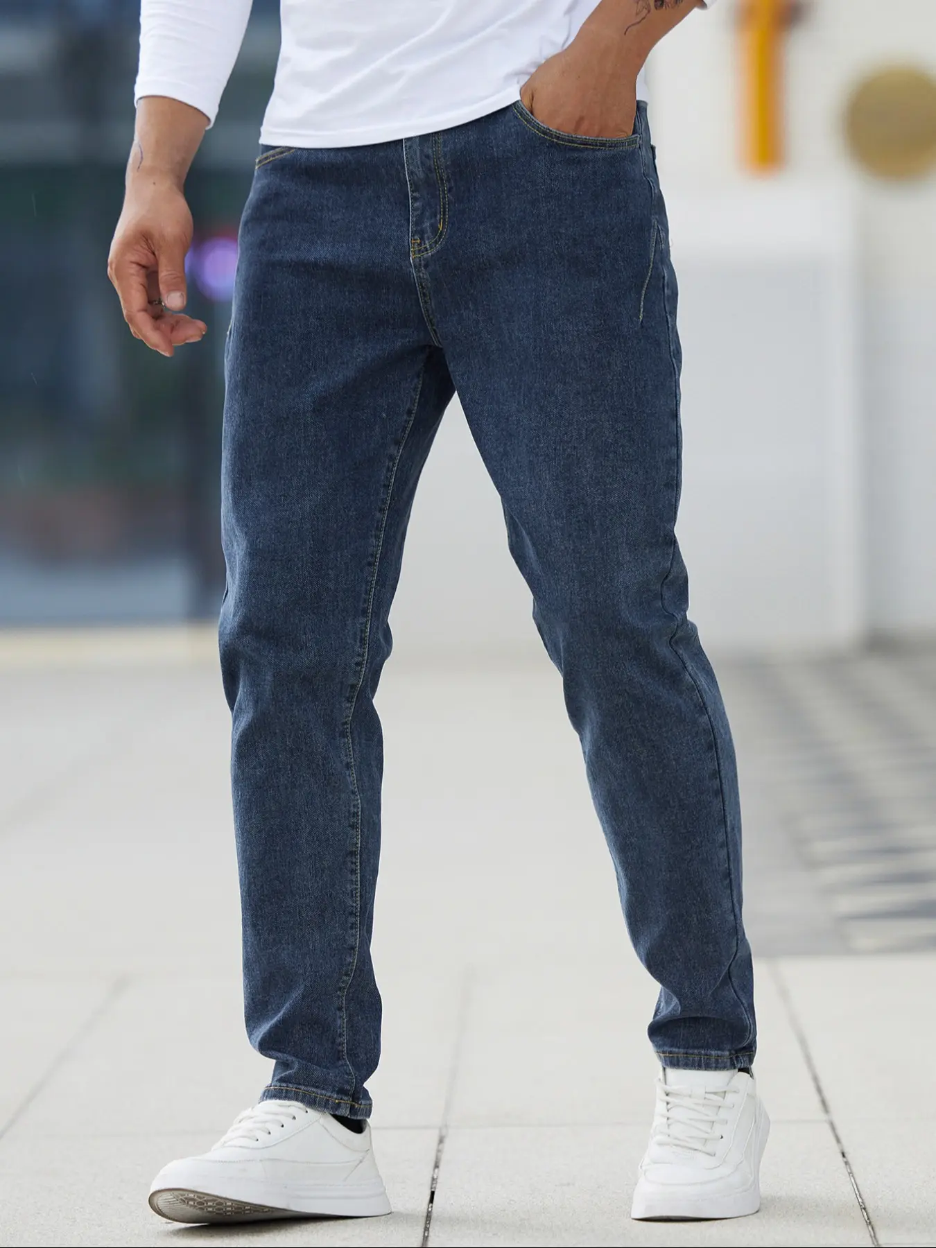 Men's Denim Pants, Casual Comfy Stretch Classic Plain Cowboy Jeans Pocket for Daily Wear, Streetwear Fashion Men's Bottoms for All Seasons