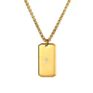 Custom Cross Dog Tag Necklace, Personalized Engraved Pendant for Men & Women