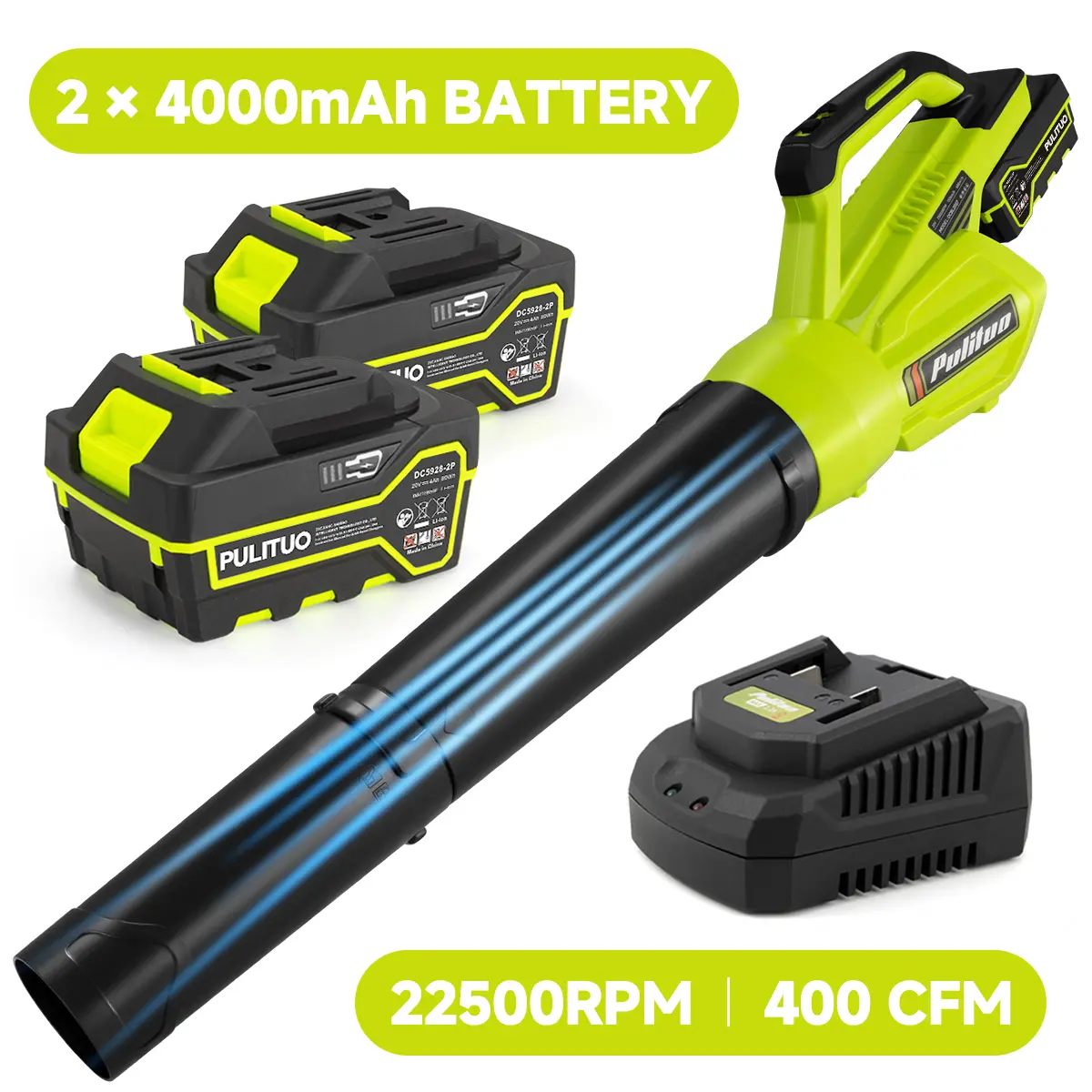 PULITUO 20V Battery Operated Leaf Blower - 2000mAh Lithium Model, 400 CFM Airflow, Lightweight Handheld Design, 110V US Voltage, Single/Dual Options, Multiple Colors, Garden Lawn Care Equipment for Households