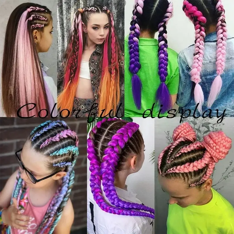 2026 New 24 Inch Synthetic Jumbo Braids Braiding Hair Colorful Twist Hair Braiding Afro Braiding Hair Extensions for Children