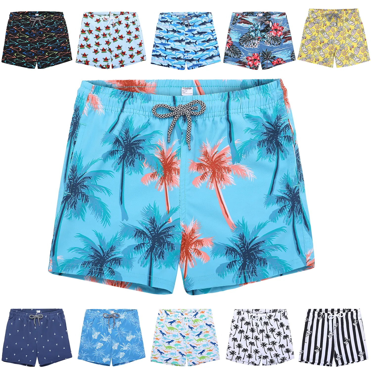 Boys' Quick-Dry Lined Swim Trunks with Pockets, Adjustable Waist Pin Shorts, Youth Printed Swimsuits for Beach Use, Printed Trunks