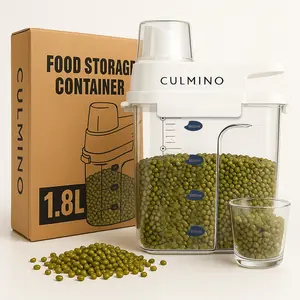 Culmino 1.8L Airtight Cereal Containers Storage with Pouring Spout & Measuring Cup BPA-Free Plastic Dispenser for Rice Flour Pet Food Durable Leak-Proof Food Storage Container
