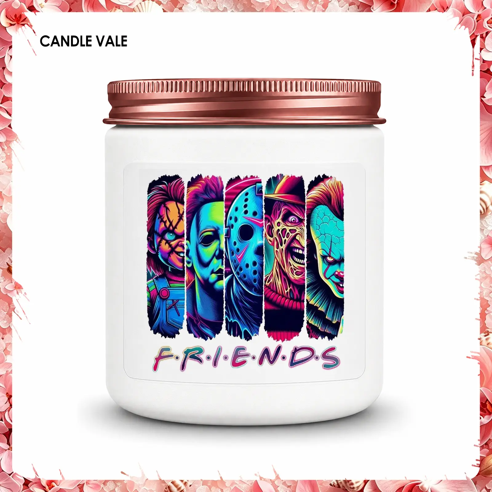 1Pc Handmade Soy Candle, Neon Horror Friends Design, Spooky Gift for Horror Fans, Halloween Birthday Christmas Gift, Bedroom Living Room Decor, Hand Poured