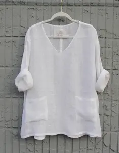 Loose Linen Tunic Top - Versatile Beach Cover Up in Natural Linen Material