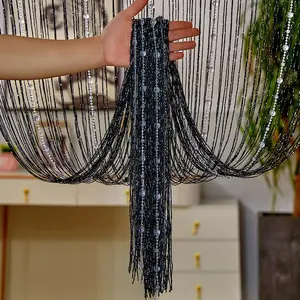 Crystal Beaded Curtain with Dense String, Elegant Tassel Fringe Accents Room Divider for Bedroom and Living Room, Hotel Entrance Decorative Elements Drapes