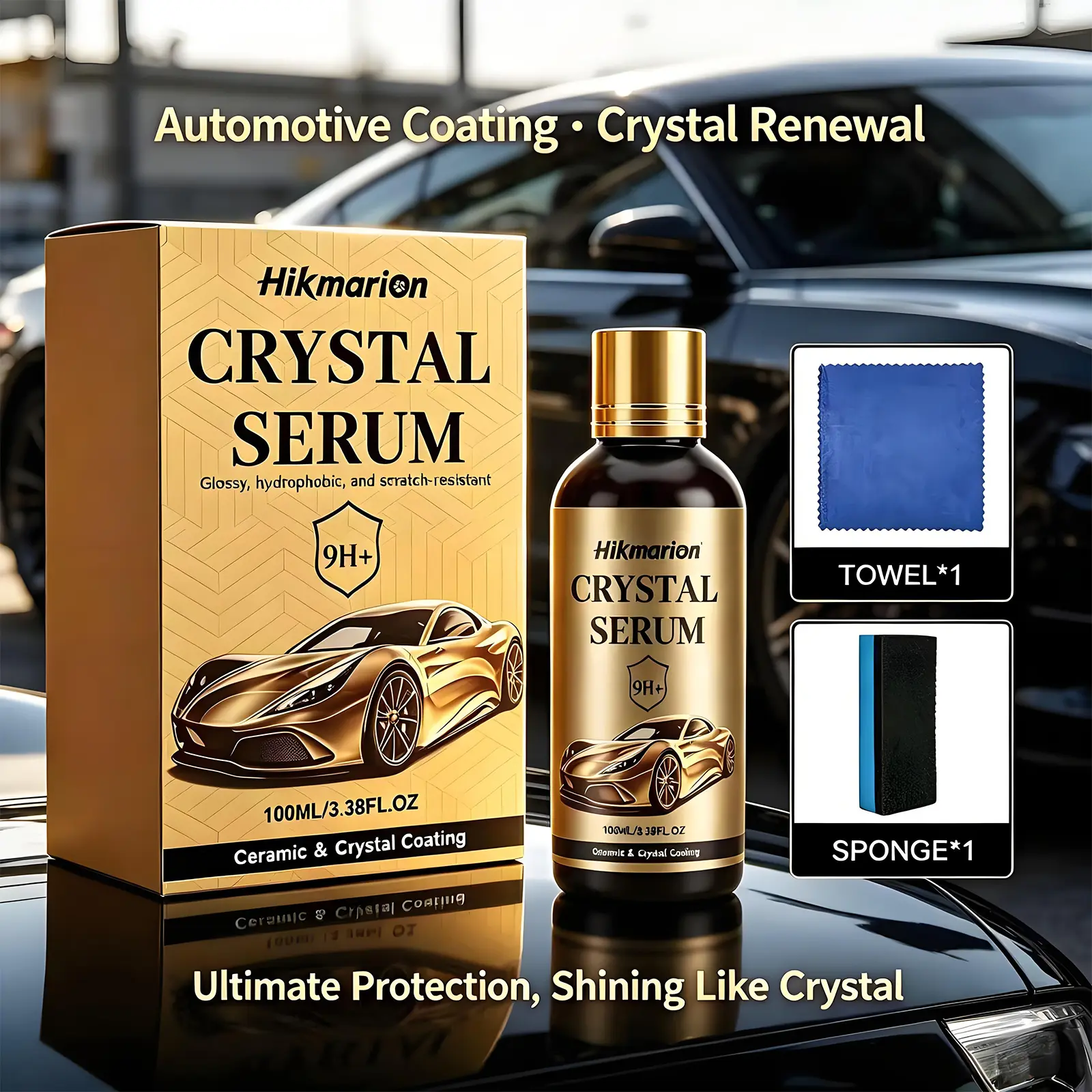 Hikmarion 9H+ Crystal Serum Ceramic Coating Kit 100ML - Super Hydrophobic Scratch Resistant High Gloss Car Paint Protection, Nano Ceramic Coating, Automobile Coating Agent