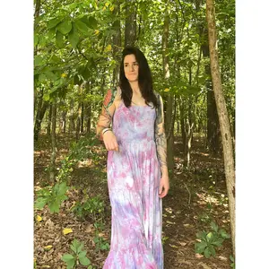 XL Women’s Handmade Galaxy Dye Spaghetti Strap Maxi Dress | One-Of-a-Kind Upcycled Sleeveless Dress