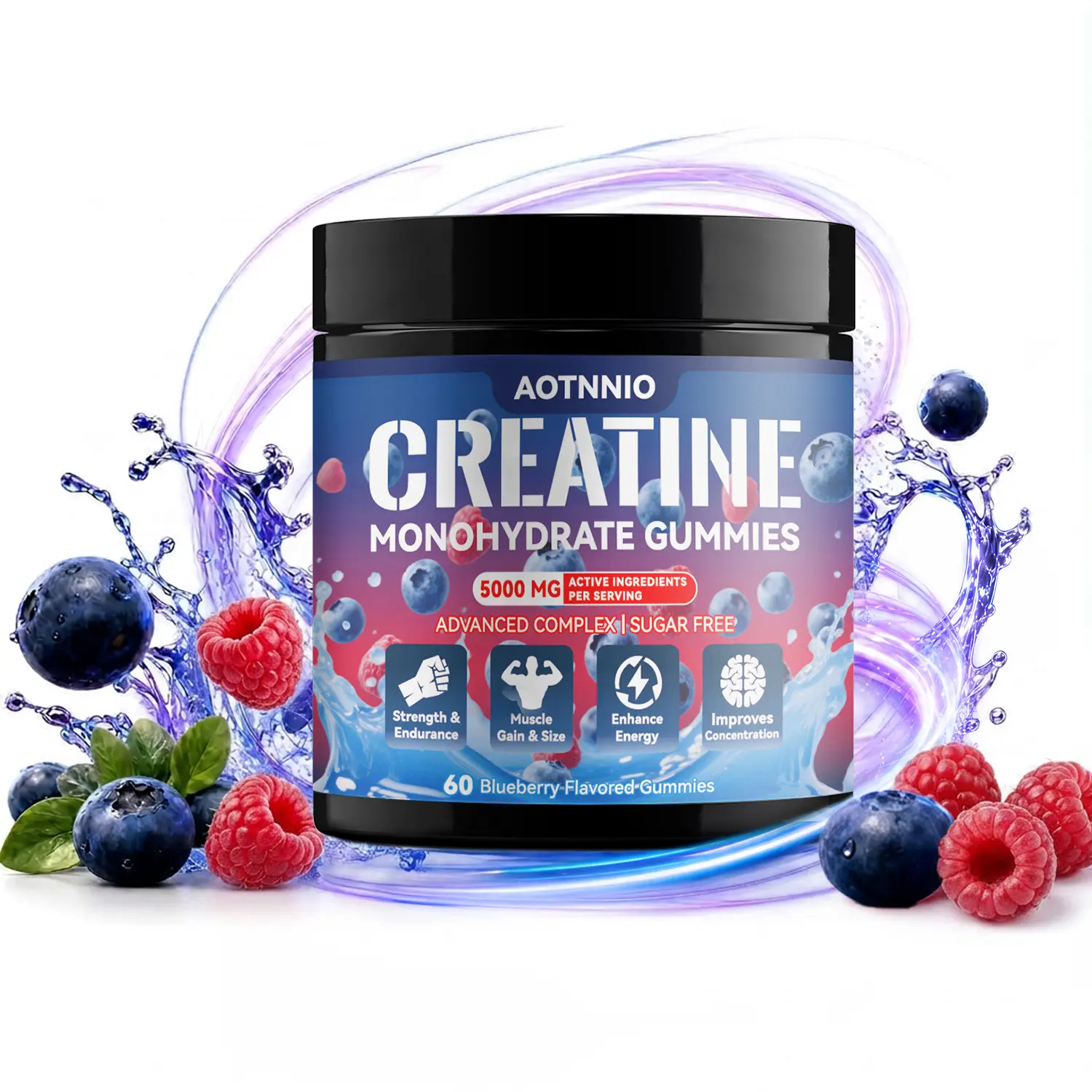 Creatine-Monohydrate Gummies Blueberry Flavor - 5000mg per 4 Tablets for Muscle Support & Energy Boost, Natural Dietary Formula | Non-GMO, Gluten-Free