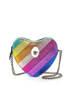 Women's Metallic Crossbody Bag - KG London Kensington Heart Bag, Chain Strap, Eagle Head Metal Label, Rainbow Heart Design, Luxury Designer Aesthetic