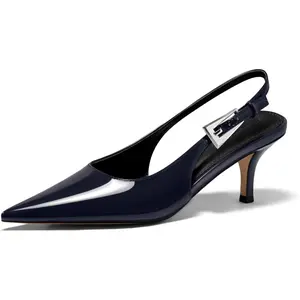 Coutgo Women's Slingback Kitten Low-Heel Footwear - Closed Pointed Toe, Buckle Pumps, Rubber-Soled Dress Shoes for Work, Wedding