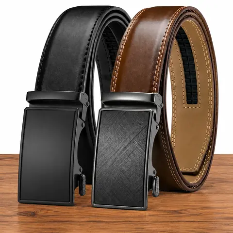 Men's Ratchet Belt 2 Pack , Men Leather Belts for Dress Casual, Size Adjustable Trim to Fit