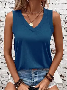 Women's Solid Color V Neck Ribbed Tank Top, Basic Summer Casual Slim Fit Fitted Sleeveless Shirt, Daily Wear, Sexy Style, Short Length, Womenswear, Piece, Ribbed Tops