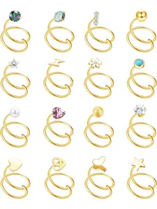 Diverse 16 Pcs Golden Double Piercing Nose Rings Hoops Single Piercing 20 Gauge Stainless Steel Nose Hoops for Women Men Spiral Star Pearl CZ Butterfly Twist Nose Ring Hoops Double Hoop Earrings Set