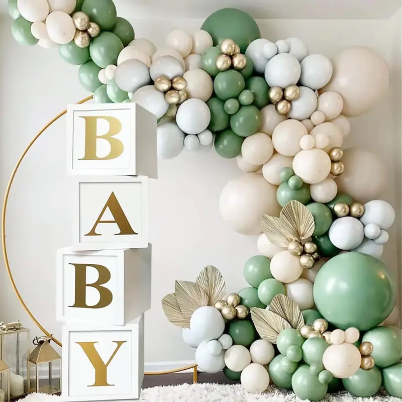 Wood Grain Printing Baby Shower Display Boxes - Diverse Styles Festive Decor Supplies, Easy Setup Neutral Gender Reveal & Kids Birthday Party Brown Stacking Blocks Backdrop, Decorations Supplies